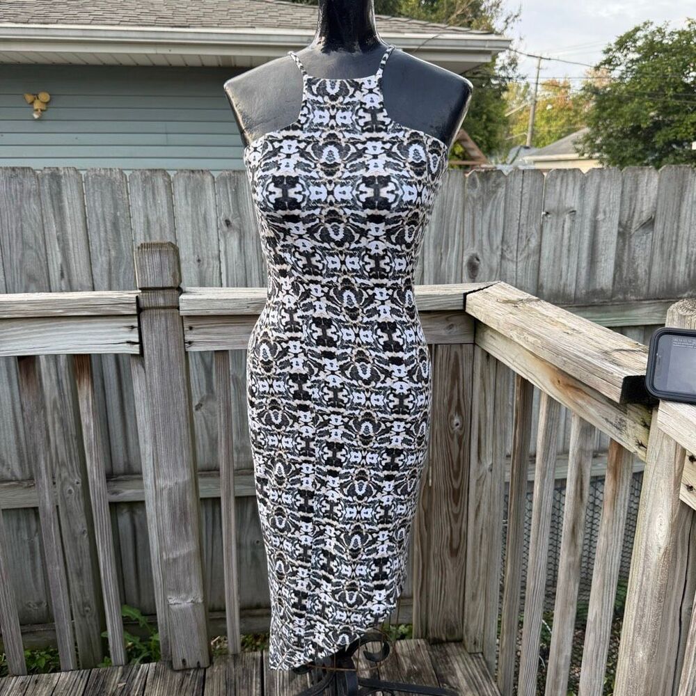 EXPRESS Black White Animal Print Asymmetrical Midi Dress Women’s Small